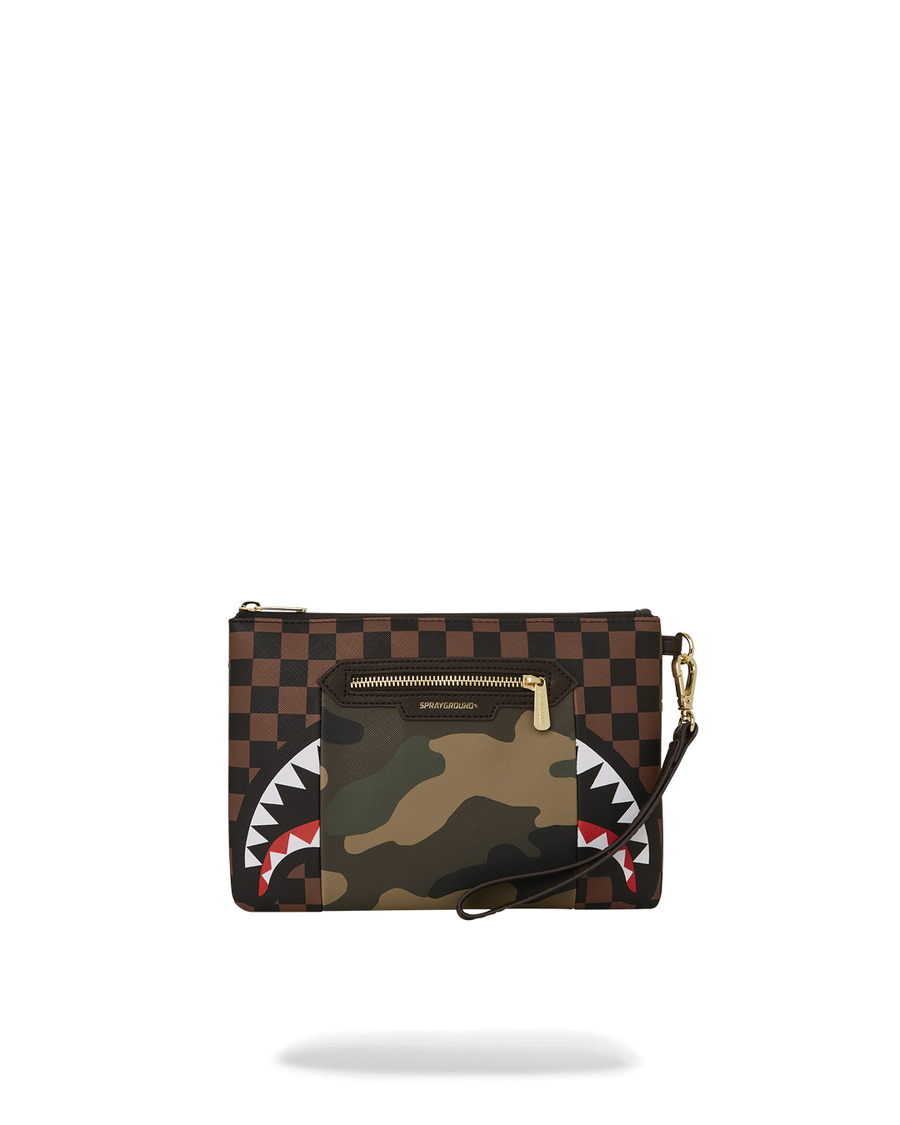 Sprayground EXTERIOR GOLD ZIP POCKET SHARKS IN PARIS CROSSOVER CLUTCH