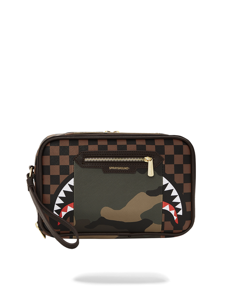 Sprayground EXTERIOR GOLD ZIP POCKET SHARKS IN PARIS TOILETRY BRICKSIDE BAG