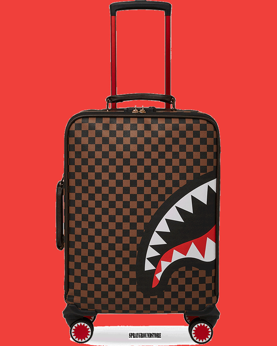 Sprayground EXTERIOR GOLD ZIP POCKET SHARKS IN PARIS JETSETTER CARRY-ON LUGGAGE